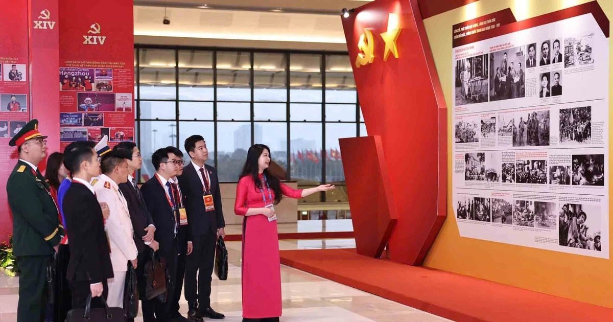 越共十四大代表参观“在党旗下—国家迈向新纪元”图片展