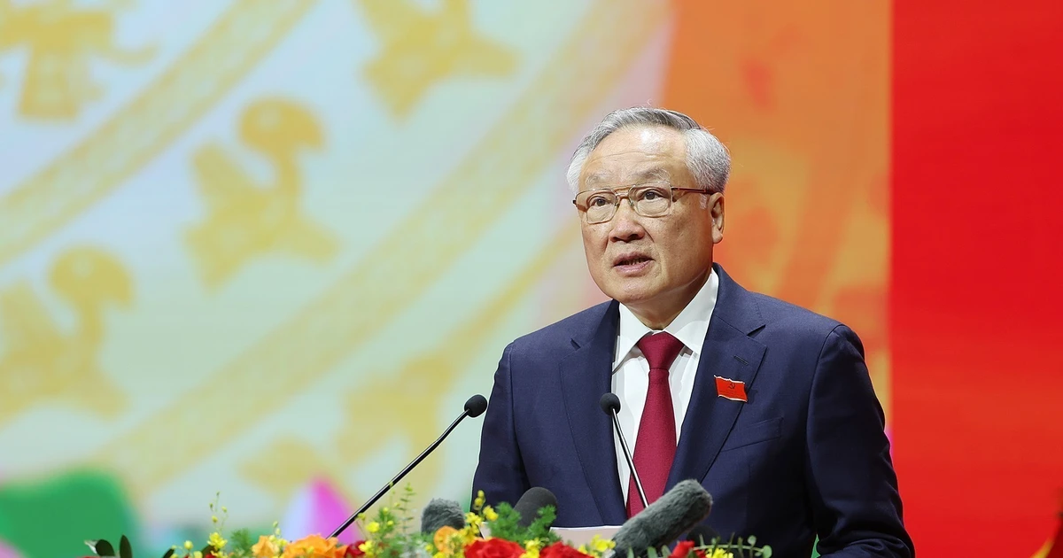 越共中央政治局委员、政府党委常务副书记、政府常务副总理阮和平作了政治报告（草案）摘要。（图片来源：越通社）
