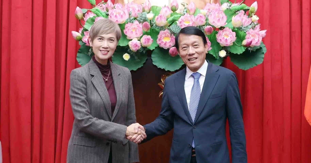 越共中央政治局委员、公安部部长梁三光大将同新加坡数码发展及新闻部长约瑟芬·张。（图片来源：越通社）