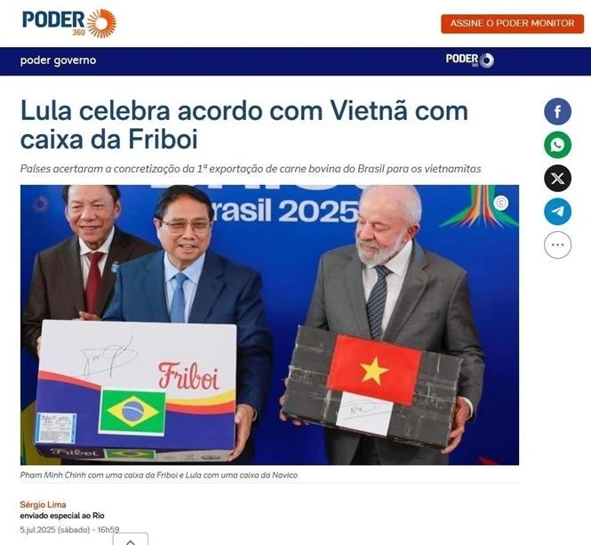 巴西《Poder360》报道范明正总理与卢拉总统举行的会谈。(图片来源:越通社)