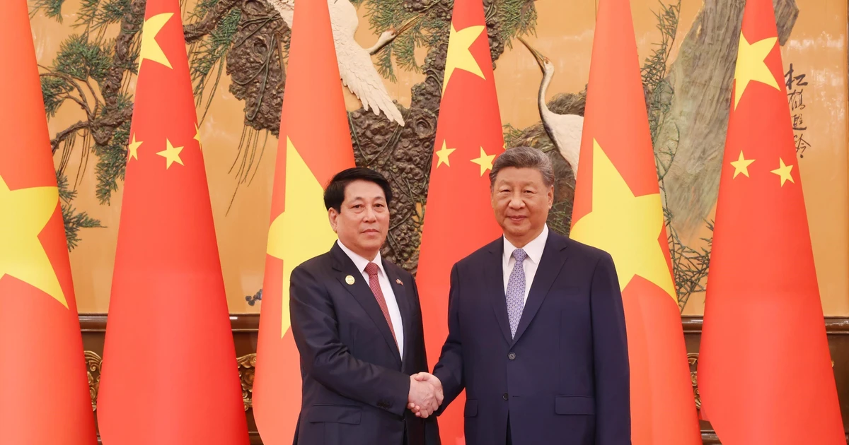 中共中央总书记、中国国家主席习近平迎接越南国家主席梁强。