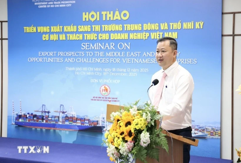 胡志明市贸易与投资促进中心主任陈富旅在研讨会上发表讲话。（图片来源：越通社）