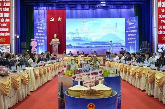 2025年西宁省进出口商品供应链与电子商务对接会的场景。（图片来源：越通社）