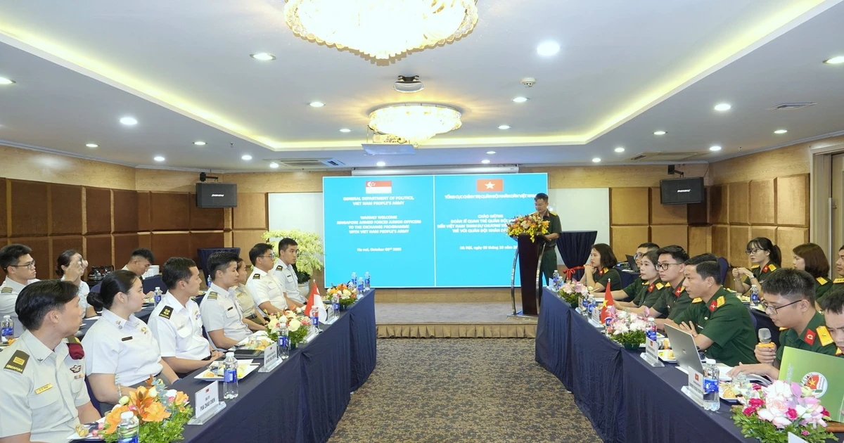 2025年越南与新加坡青年军官座谈会场景。（图片来源：越通社）