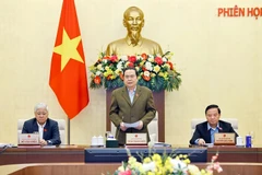 越南国会主席陈青敏发表讲话。图自越通社