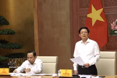 越南政府副总理胡国勇发表讲话。图自越通社