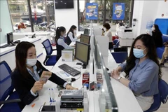 客户在保越银行一分行办理业务。图自越通社