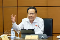 国会主席陈青敏发表讲话。图自越通社