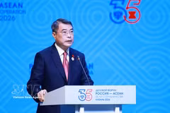 越南政府总理黎明兴在东盟—俄罗斯商业论坛开幕式上讲话。图自越通社