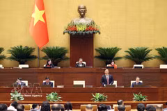 国家银行行长范德印在会议上澄清代表意见。图自越通社