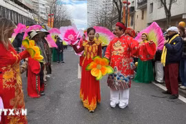 旅居法国越南人奥黛走秀 图自越通社