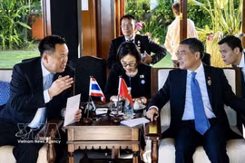 2026年5月8日下午，越南政府总理黎明兴在菲律宾宿务出席第48届东盟峰会期间会见了泰国总理阿努廷·参威拉军。图自越通社
