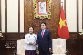 国家主席梁强会见柬埔寨驻越大使Touch Pharat递交国书 图自越通社