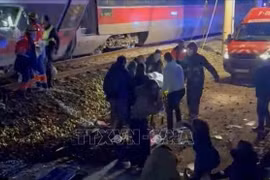 西班牙南部科尔多瓦省两列高速列车发生致命撞击与脱轨事故现场 图自越通社