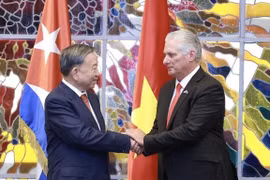 越共中央总书记苏林与古巴共产党中央委员会第一书记兼国家主席米格尔•迪亚斯-卡内尔•贝穆德斯 图自越通社