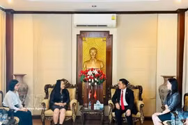 越南驻孔敬总领事丁黄灵与孔敬大学领导及人文与社会科学学院代表举行工作会谈 图自越通社