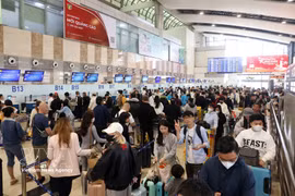 2月13日旅客在机场排队现场 图自越通社