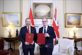 越南共产党中央委员会总书记苏林与英国首相基尔·斯塔默互相交换联合声明 图自越通社