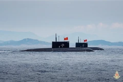 基洛636潜艇编队参加海上阅兵。图自越通社
