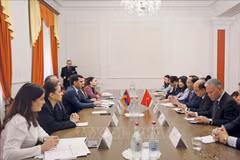 越南国会副主席陈光方会见亚美尼亚国会第一副主席哈科博·阿尔沙克扬。图自越通社