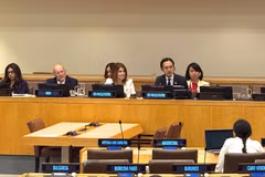 越南常驻联合国代表团团长杜雄越大使与会。图自越通社