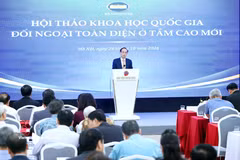 越共中央政治局委员、外交部长黎怀忠发表讲话。图自越通社