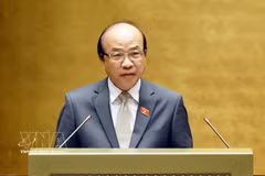 国会法律与司法委员会主任潘志孝在作审查报告。图自越通社
