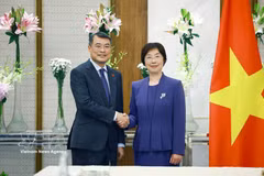 黎明兴总理和亚洲基础设施投资银行（AIIB）行长邹加怡。图自越通社