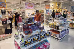 岘港市的超市准备充足的商品，以满足消费者购物需求，促进城市经济发展。图自越通社