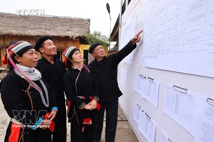 选民可以查看公开张贴的候选人名单。图自越通社