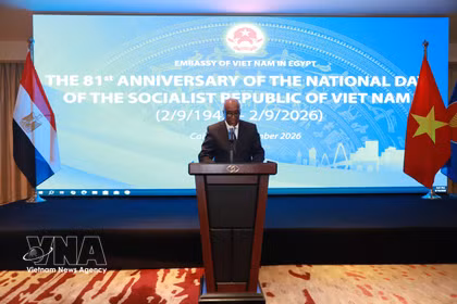 埃及外交部副部长穆罕默德·阿布·巴克尔·萨利赫讲话。图自越通社
