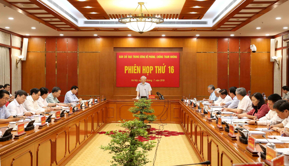 2019年7月26日，越共中央总书记、国家主席，中央反腐败指导委员会主任阮富仲主持指委会第16次会议。图自越通社