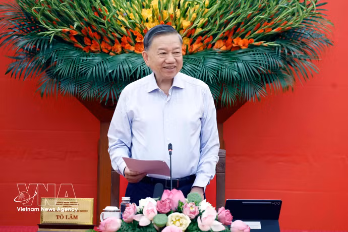 越共中央总书记、国家主席苏林在会议上发表讲话。图自越通社