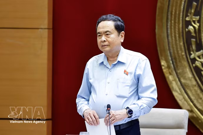 越南国会主席陈青敏发表讲话。图自越通社