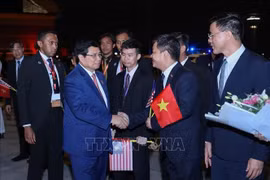 越南总理范明政圆满结束出席第47届东盟峰会及相关会议之行。图为在机场举行的为范明政总理一行送行仪式。图自越通社