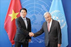 越南国家主席梁强会见联合国秘书长安东尼奥·古特雷斯。图自越通社