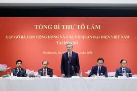 苏林总书记在见面会上发表讲话。图片来源：越通社