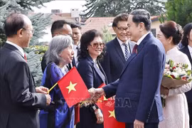 越南国会主席陈青敏和夫人会见越南常驻代表机构和大使馆工作人员以及旅瑞越南人社群代表。图自越通社