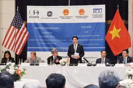 国家主席梁强在座谈会上发表讲话。图自越通社