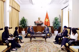邓黄江副外长会见瑞士驻越南大使托马斯·加斯。图自越通社