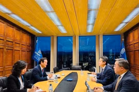 梅潘勇大使与世界知识产权组织代表进行座谈。图自越通社