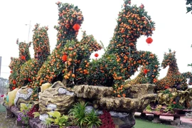 兴安省米处乡兴心园艺户创作的作品《马到成功》，造型为8匹骏马飞奔向前。图片来源：越通社