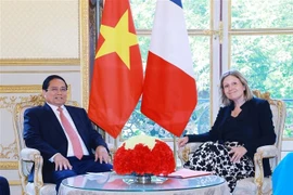 越南政府总理范明政会见法国国民议会议长布朗-皮韦。图自越通社