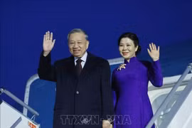 越共中央总书记苏林和夫人抵达赫尔辛基，开始对芬兰进行正式访问。图自越通社