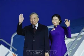 越共中央总书记苏林和夫人抵达赫尔辛基，开始对芬兰进行正式访问。图自越通社