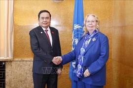 国会主席陈青敏会见联合国日内瓦办事处总干事瓦罗瓦娅。图自越通社