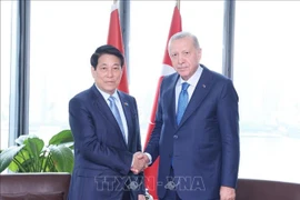 越南国家主席梁强在纽约会见土耳其总统雷杰普·塔伊普·埃尔多安。图自越通社