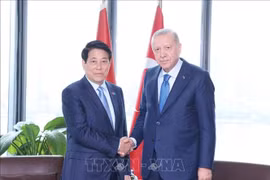越南国家主席梁强在纽约会见土耳其总统雷杰普·塔伊普·埃尔多安。图自越通社