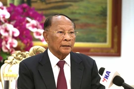 柬埔寨国王最高顾问委员会名誉主席、柬埔寨人民党名誉主席韩桑林。图自越通社