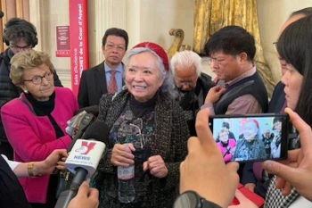 埃莱娜·吕克女士接受媒体的采访。图自越通社